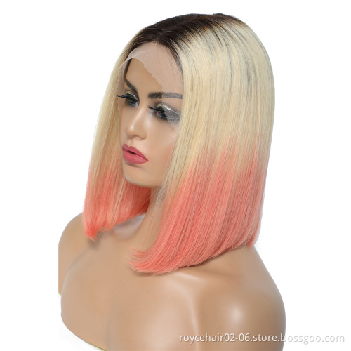 T1b/613/pink Hair Wigs, Wholesale Dye Color Indian Virgin Human Hair With Lace Front Bob Wig